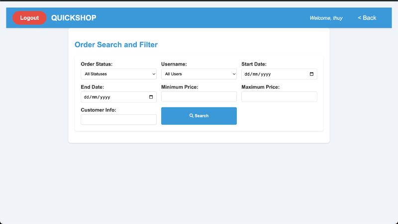 search and filter orders function